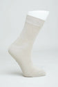 Ladies Bamboo Crew Dress Socks in beige color showcasing moisture-wicking and antibacterial features.