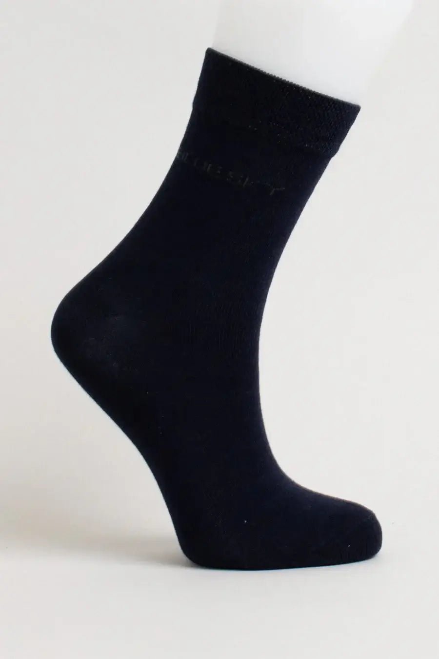 Ladies Bamboo Crew Dress Socks in navy, moisture-wicking and antibacterial for ultimate comfort.