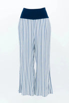 Landon Capri – Striped Linen-Bamboo Wide-Leg Cropped Pant in Sandstripe, perfect for effortless coastal style.