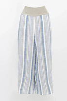Landon Capri – Striped Linen-Bamboo Wide-Leg Cropped Pant in Sandstripe, perfect for effortless coastal style.