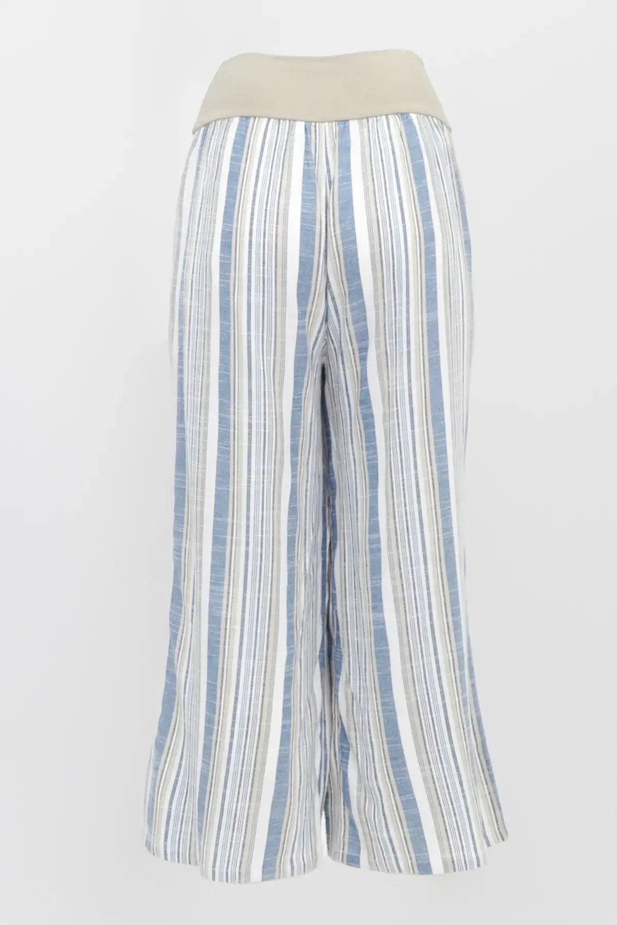 Landon Capri – Striped Linen-Bamboo Wide-Leg Cropped Pant in Sandstripe, perfect for effortless coastal style.