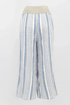 Landon Capri – Striped Linen-Bamboo Wide-Leg Cropped Pant in Sandstripe, perfect for effortless coastal style.
