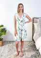 LATTE LOVE — Lace Sleep Dress in Light Blue Leaves worn on model in bedroom setting