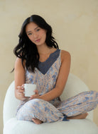 Latte Love - Lace Tank & Pant Set | Multiple Prints worn by a model holding a cup, showcasing its comfort and style.