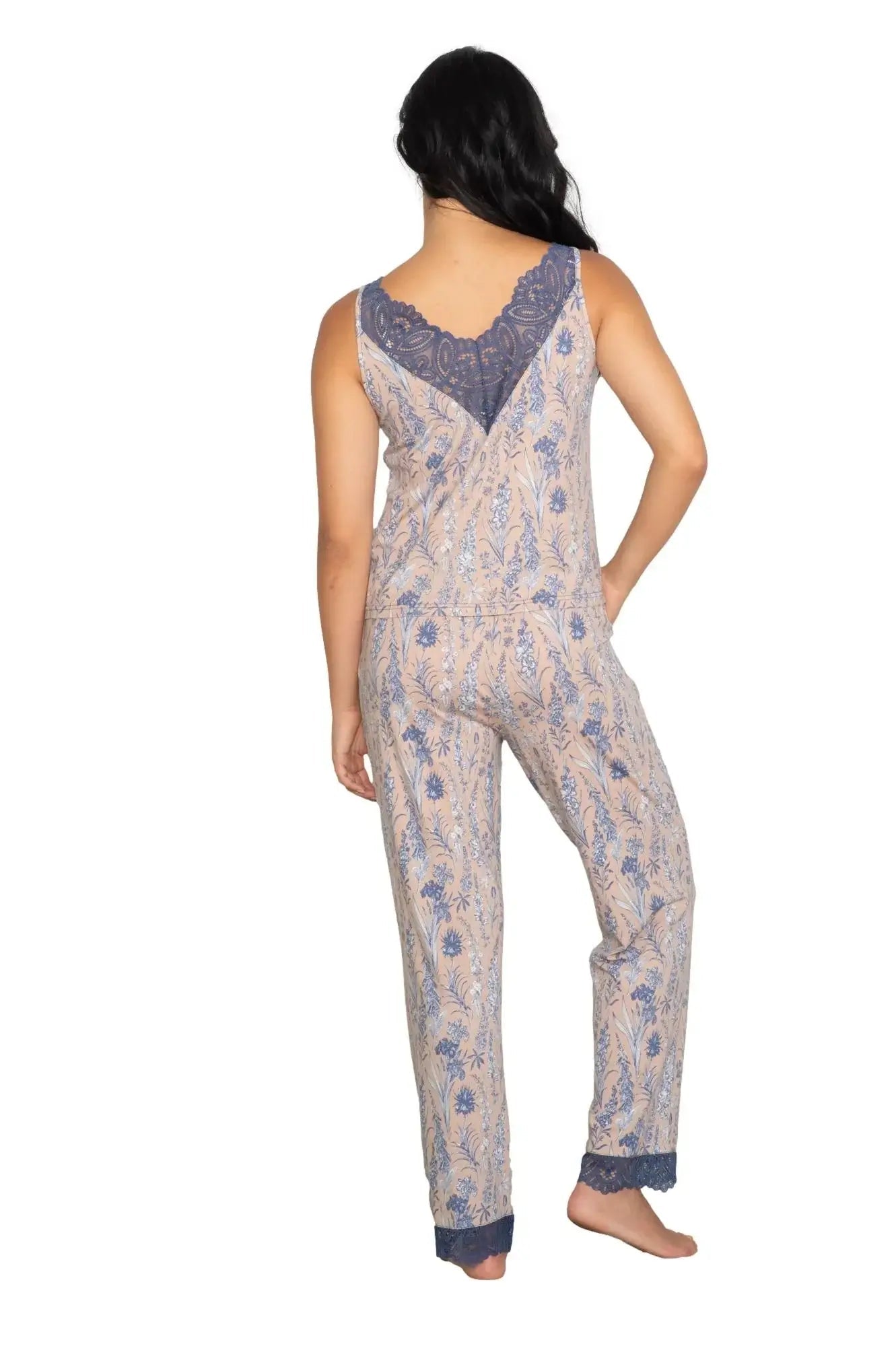Latte Love - Lace Tank & Pant Set | Multiple Prints, showcasing the back view of the elegant pajama set.