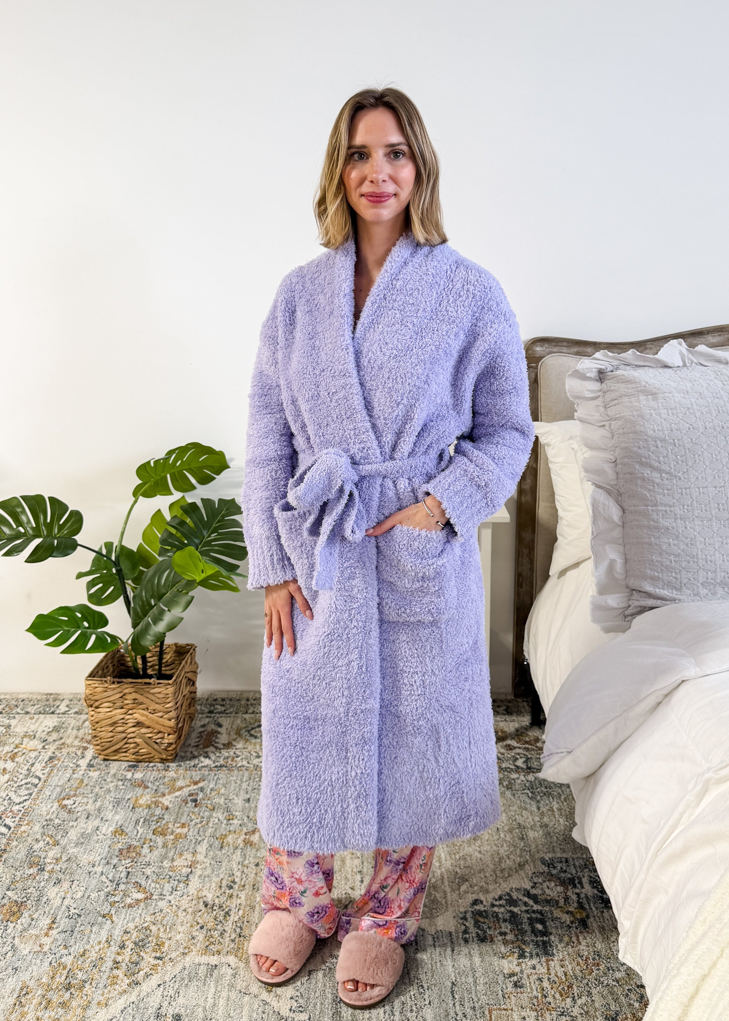Lavender Chenille Cloud Spa Robe – Plush Stretch Robe with Pockets