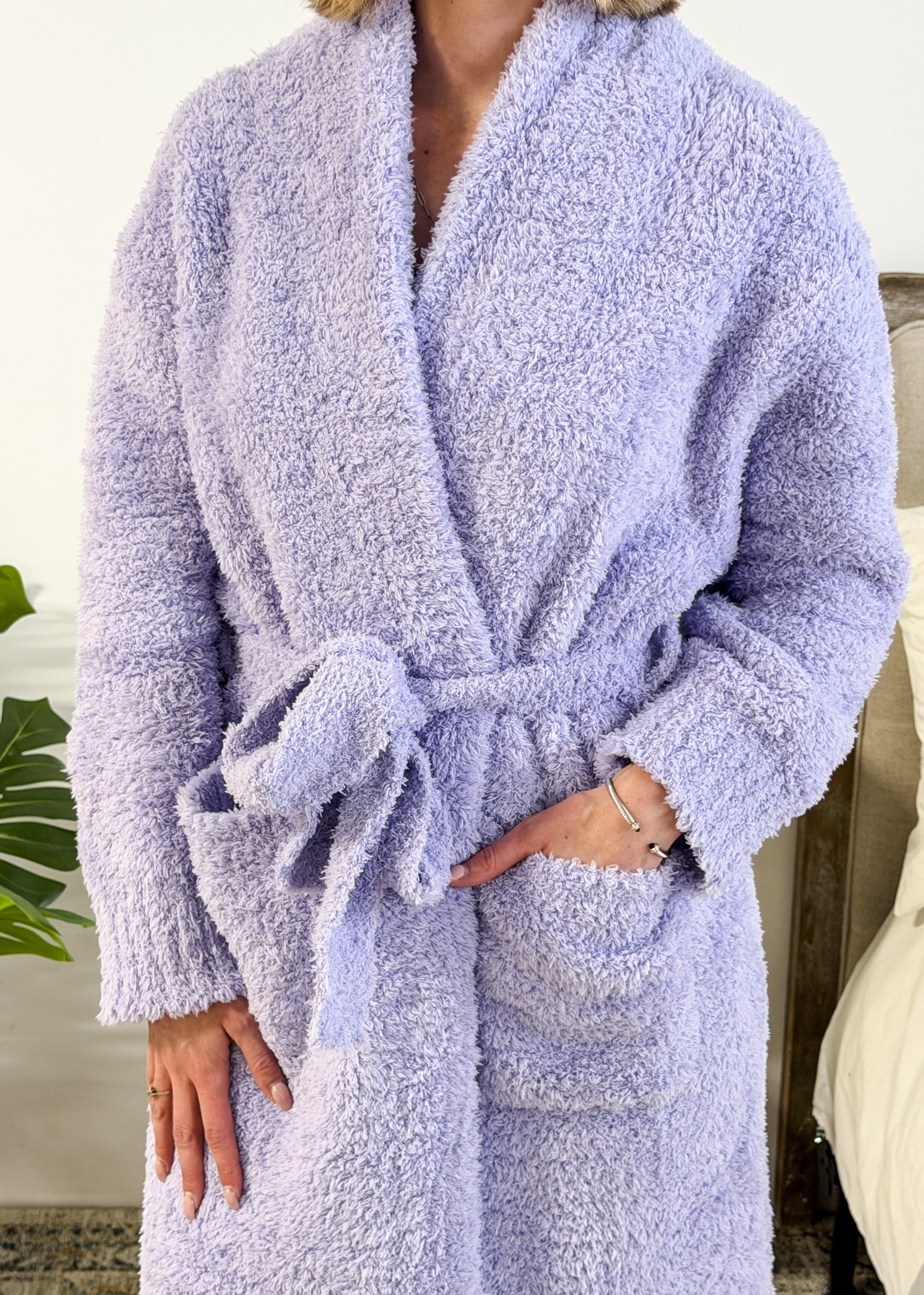 Lavender Chenille Cloud Spa Robe – Plush Stretch Robe with Pockets