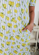 Georgia Rylan Bamboo V-Neck Nightshirt with Pockets | Limoncello Print showing side slit pockets