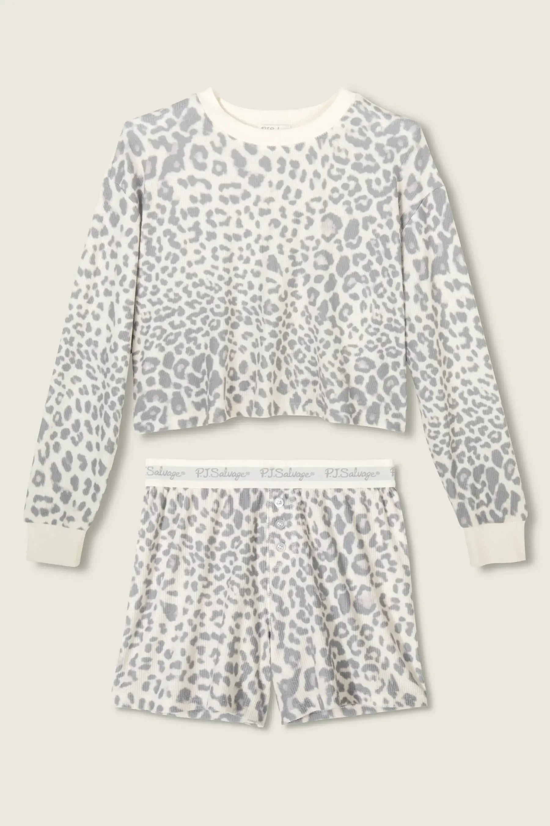 Women's Boyfriend Boxer Waffle Shorts Set grey leopard PJ Salvage