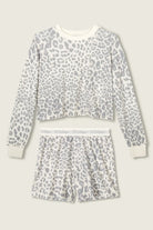 Women's Boyfriend Boxer Waffle Shorts Set grey leopard PJ Salvage