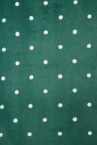 Let's Get Toasty Velour Dot Print PJ Set | Dark Forest Green PJ Salvage Women's white polka dot on a dark green background lightweight velour - close up of print and showing texture of fabric
