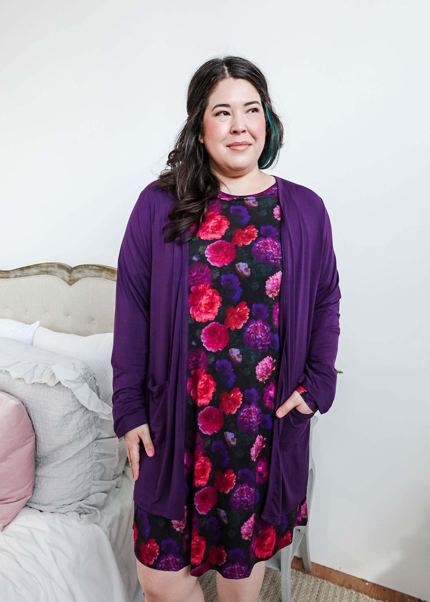 womens long bamboo cardigan with pockets in purple georgia rylan