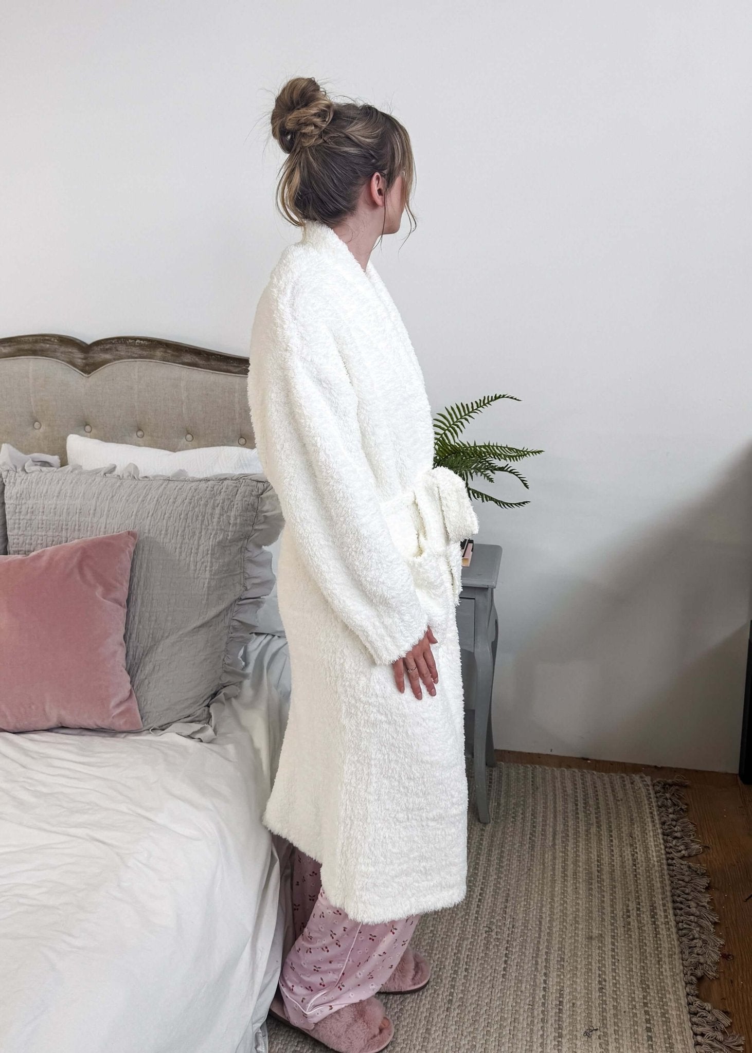 Ivory Chenille Cloud Spa Blanket Robe | Ultra Soft showing side profile of the robe