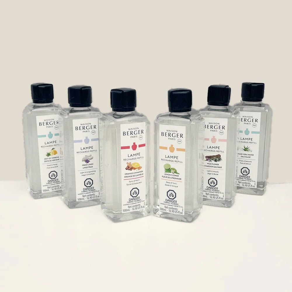 group of maison berger paris fragrance refill bottles in 500ml against a white background