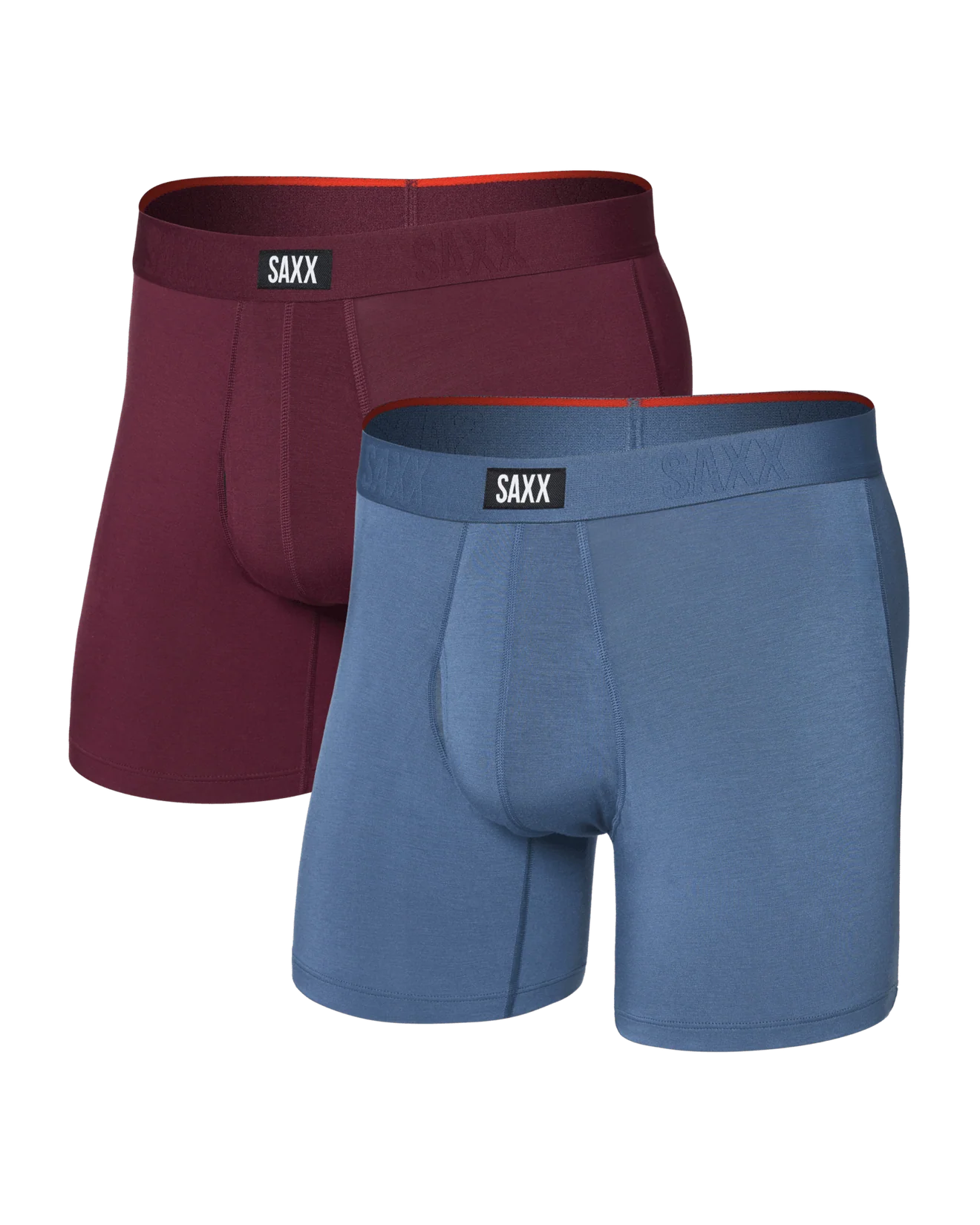 men's comfort boxer briefs with ball pouch technology by saxx - 2 pack gift box in maroon/indigo
