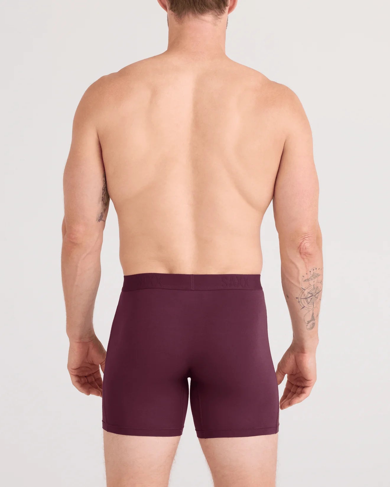 men's comfort boxer briefs with ball pouch technology by saxx - 2 pack gift box in maroon/indigo