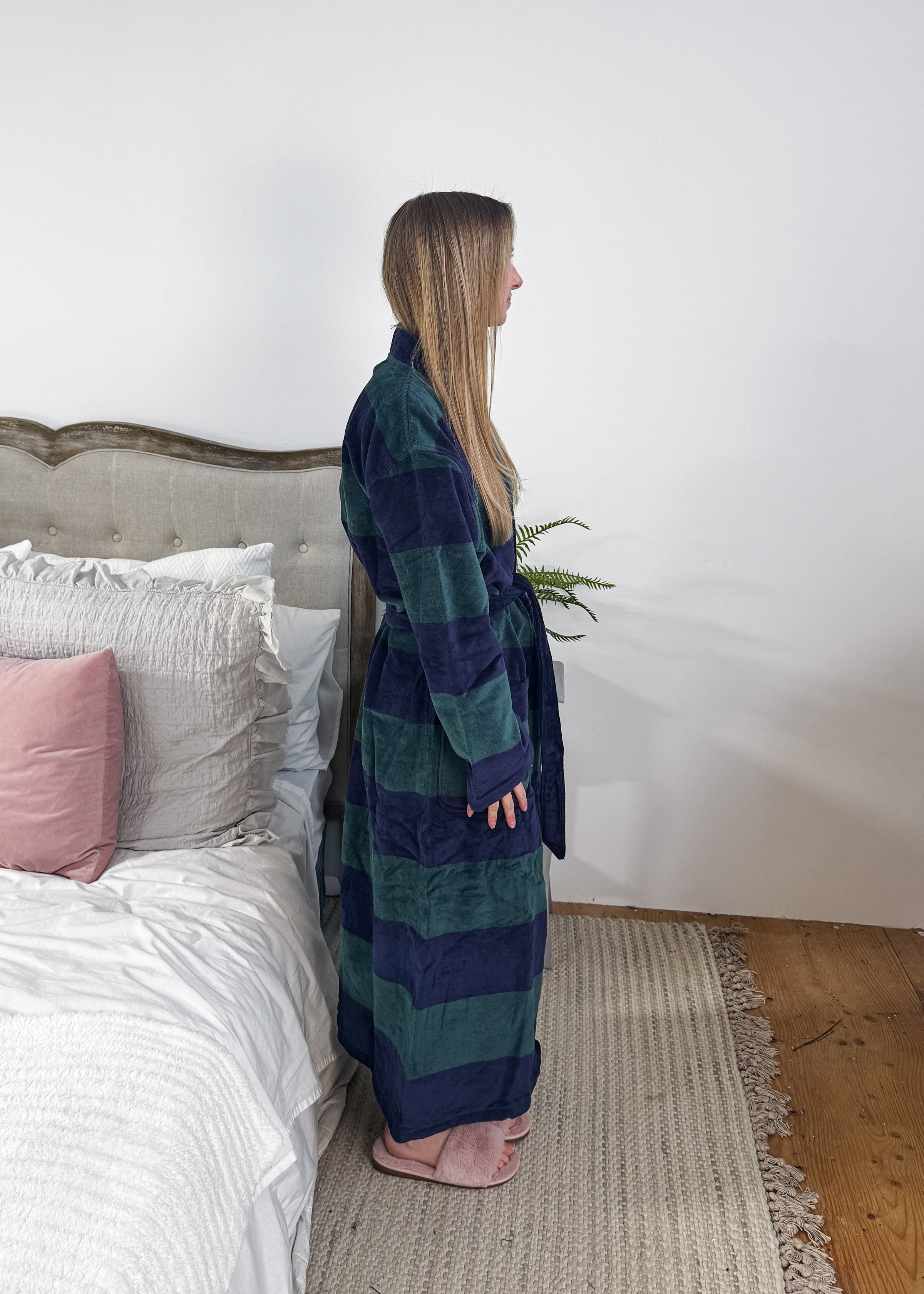 men's striped navy green terry robe CARL ROSS