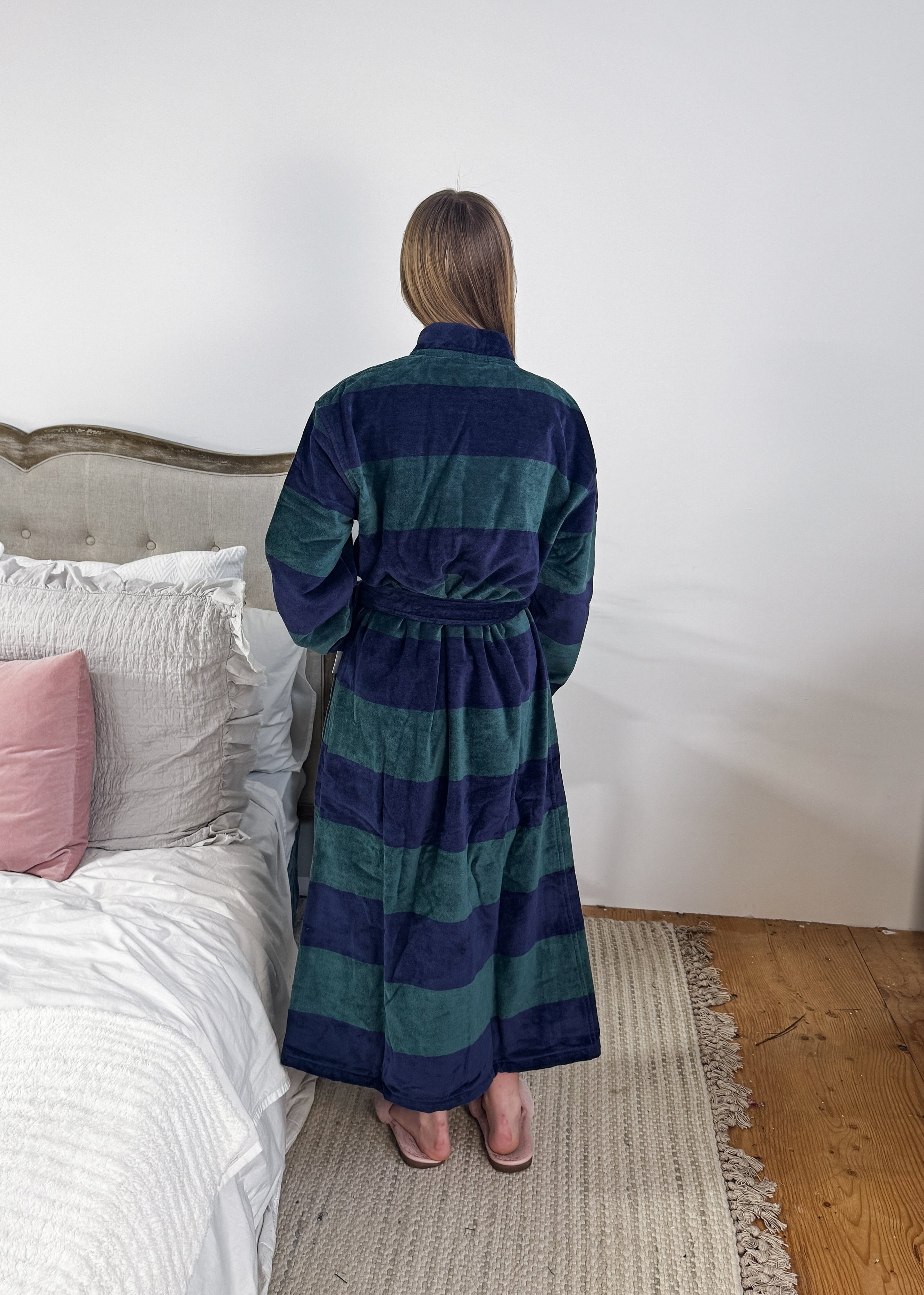 men's striped navy green terry robe CARL ROSS