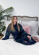 men's striped navy green terry robe CARL ROSS