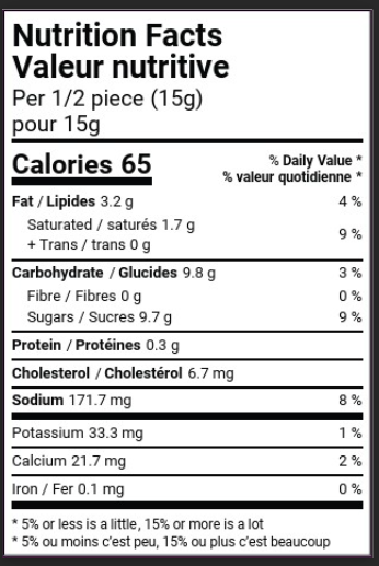 Nutrition Facts for The Merry & Bright Holiday Mix 6 Piece Caramel Box by Salted.