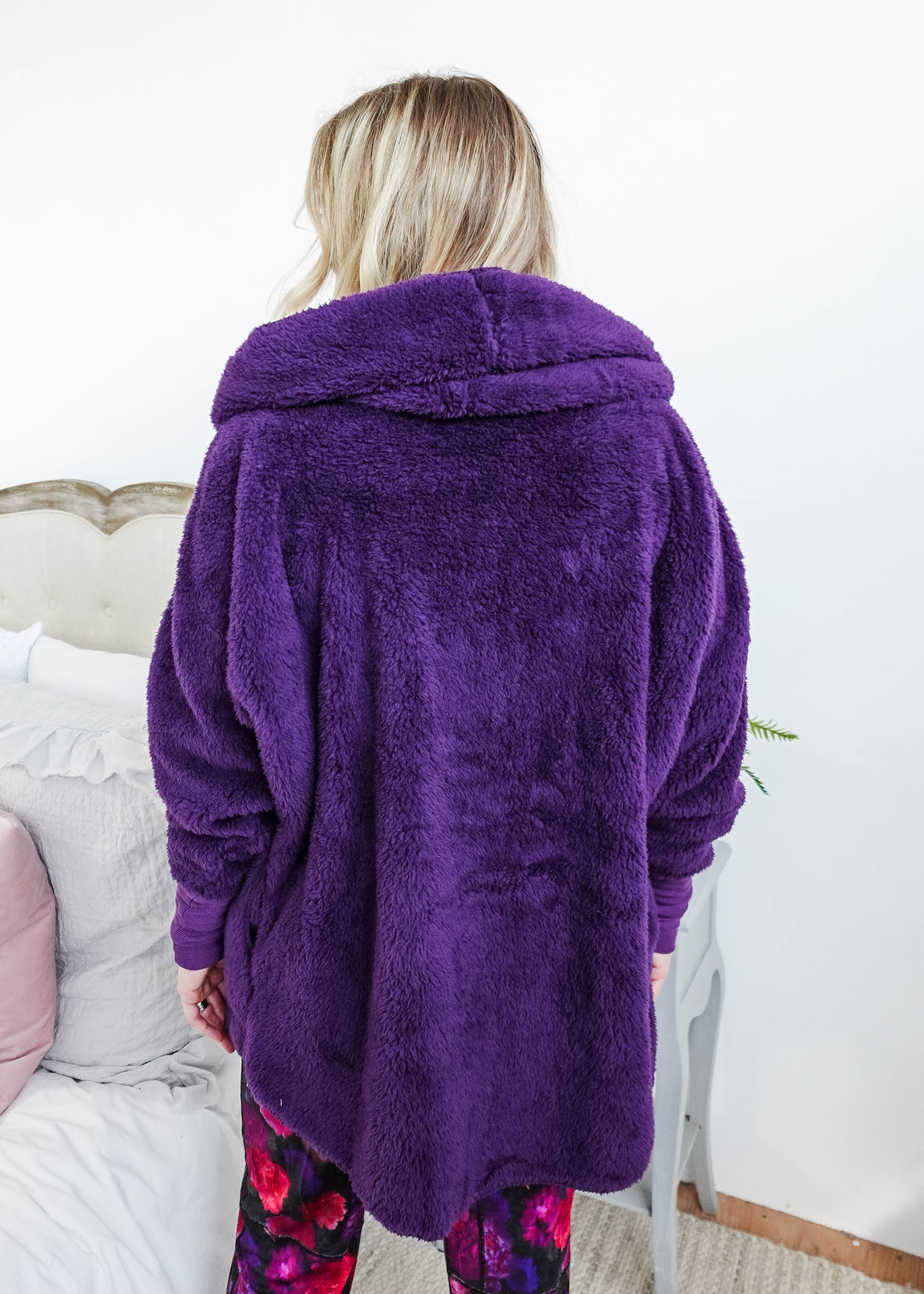 midnight grape purple cozy cardi jan marie women's fluffy sweater coat with hood