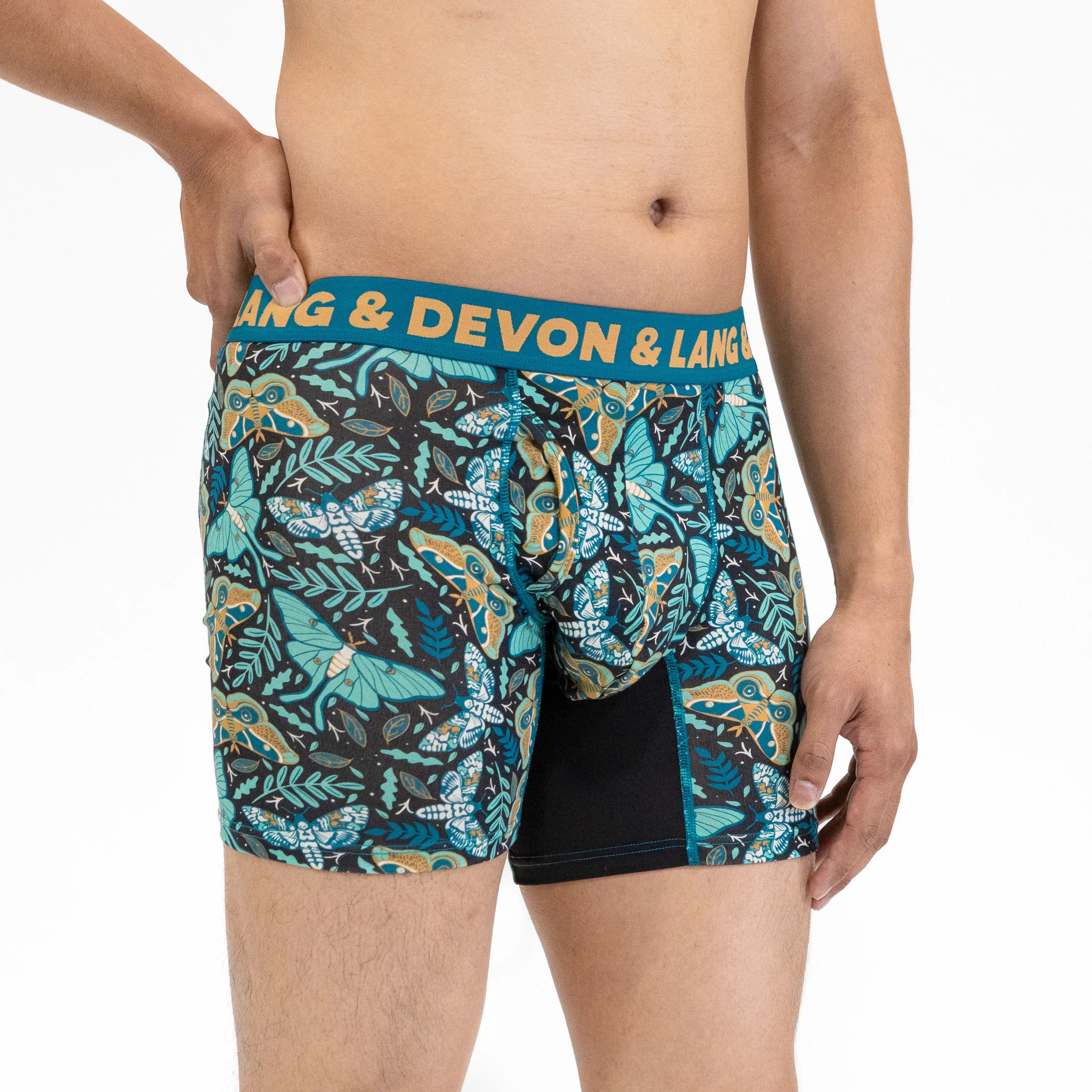 Devon + Lang Journey Men's Boxer Brief in Midnight Moths print — Cloud Nine Pajamas Edmonton