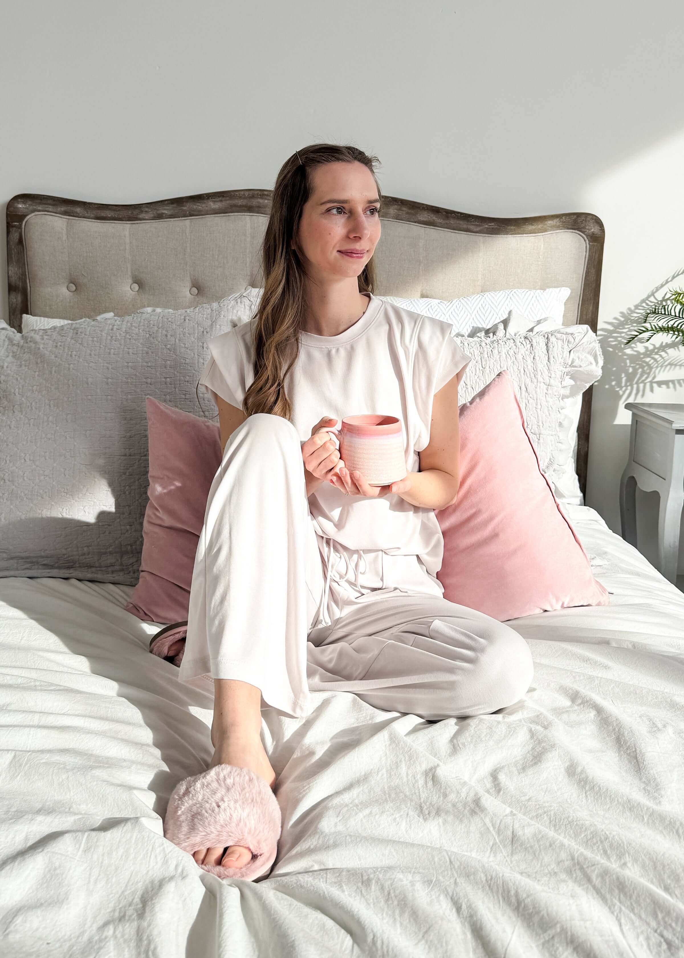 PJ Modal Tee/Wide Leg Pant Set Cream