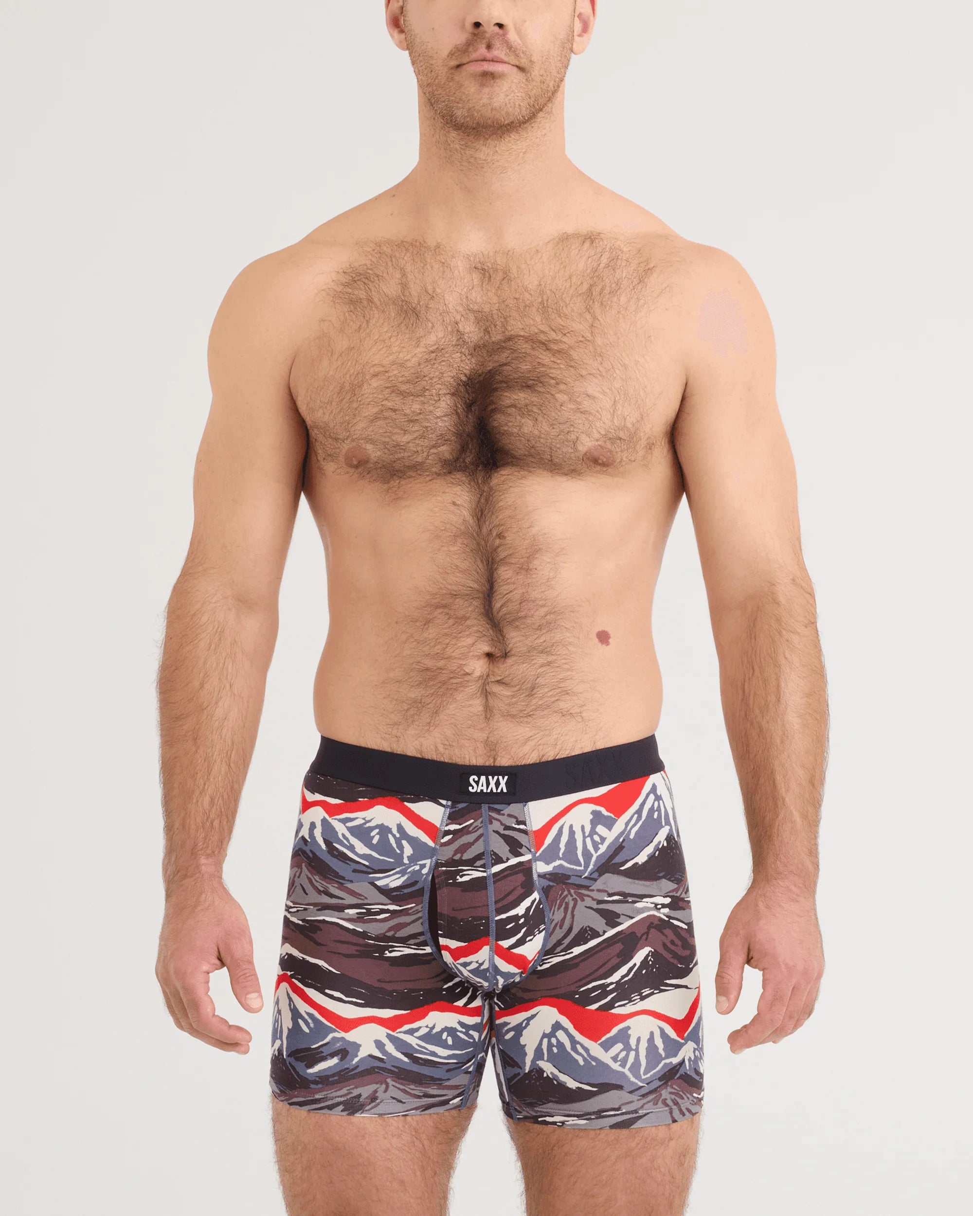 SAXX Vibe Xtra Soft Comfort Boxer Brief Mountain Top print front on model — Cloud Nine Pajamas Edmonton