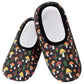 Snoozies Skinnies Lightweight Slipper Socks in Black Mushrooms Print - Non-skid Soles