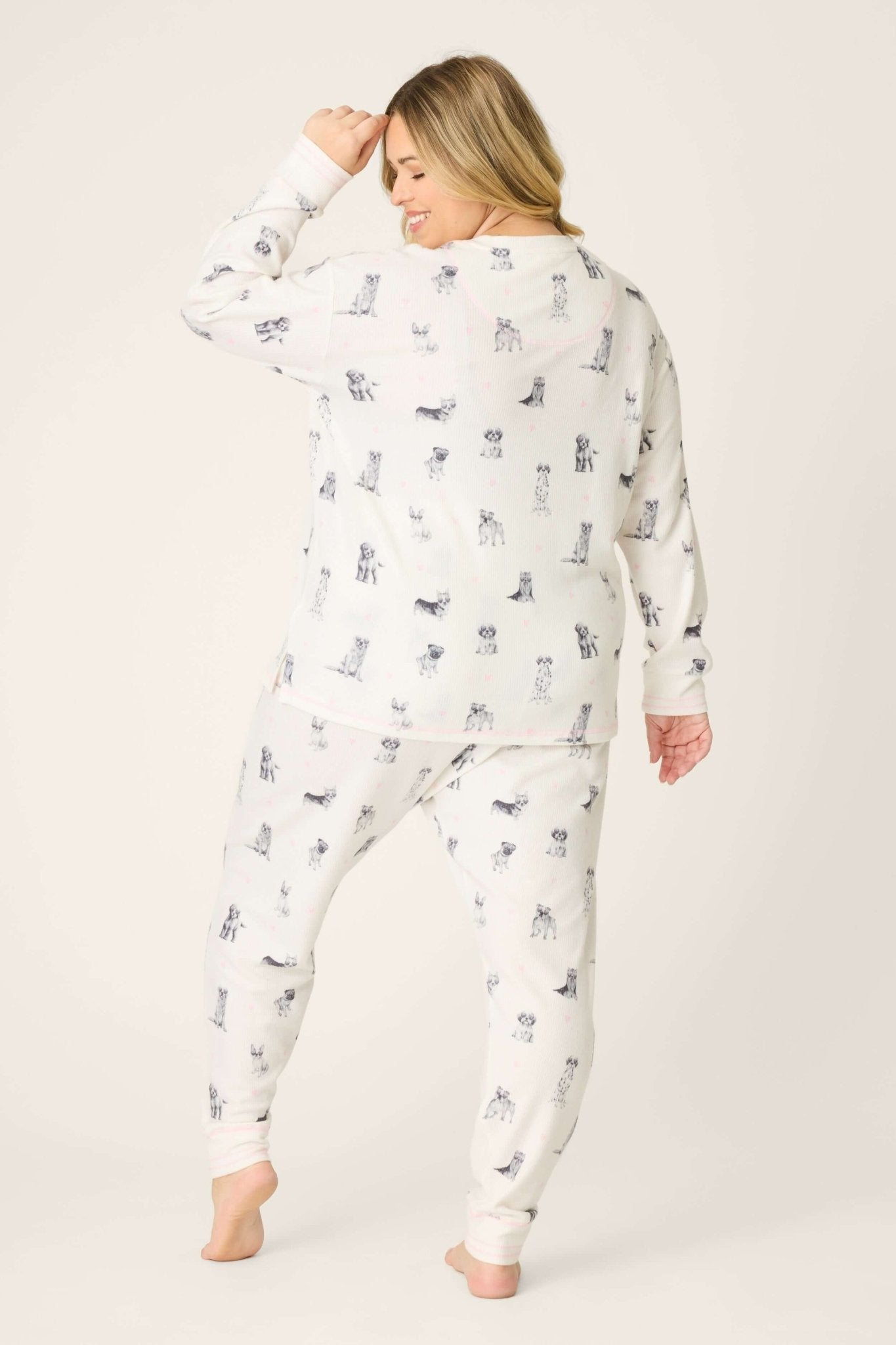 My Dog is my Valentine Peachy Jersey Jogger Set PJ Salvage, featuring playful dog prints and heart sunglasses.