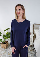 Navy Cloud Soft Raw Edge Straight Pant Bamboo Lounge Set