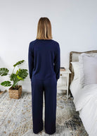 Navy Cloud Soft Raw Edge Straight Pant Bamboo Lounge Set