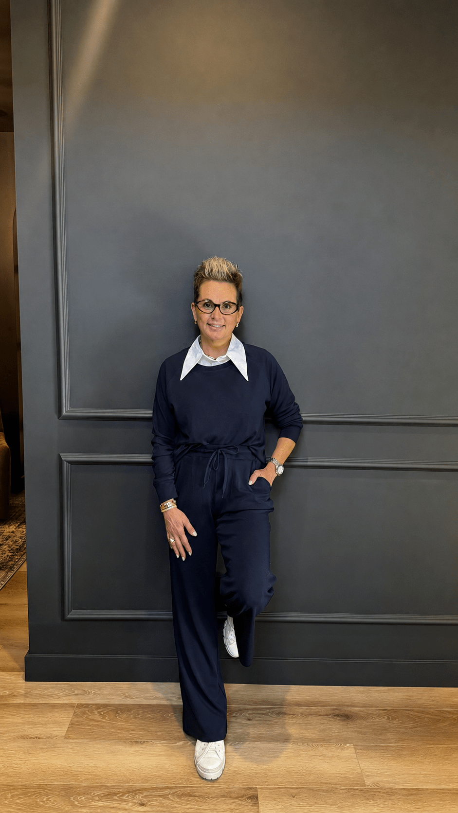 Navy Cloud Soft Raw Edge Straight Pant Bamboo Lounge Set