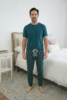 Bob's Sleepwear Co. Nutcracker Teal Bamboo Jogger Pant front view — Cloud Nine Pajamas Edmonton