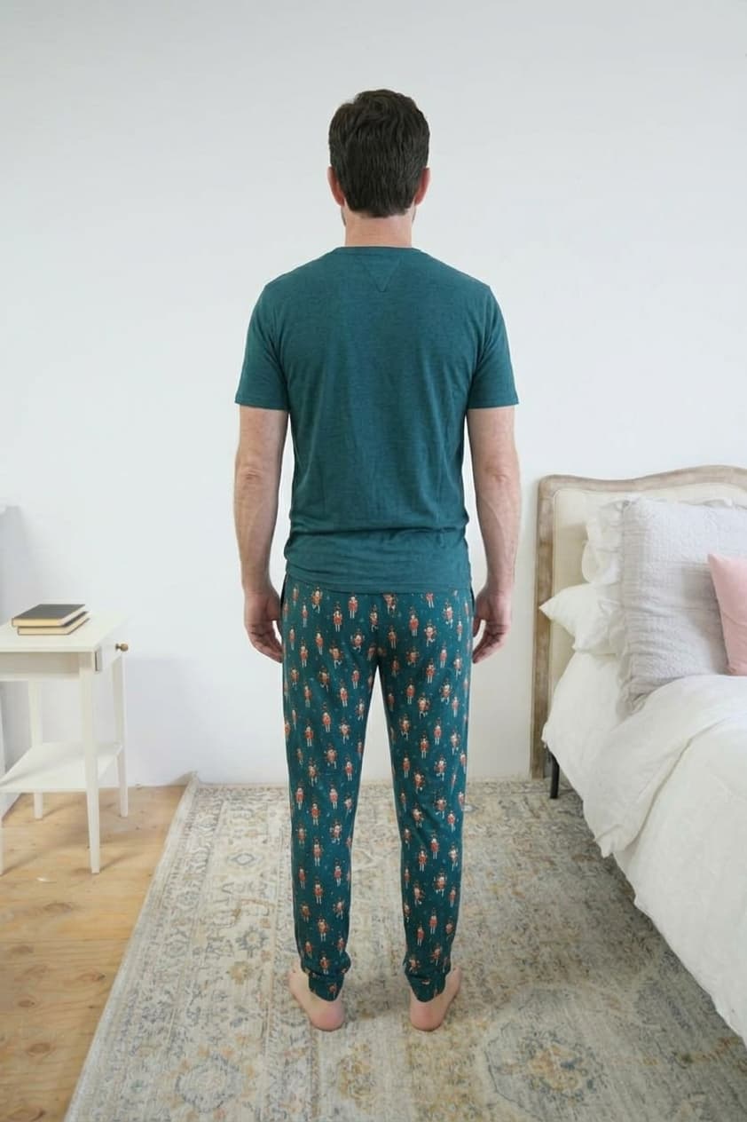 Bob's Sleepwear Co. Nutcracker Teal print swatch bamboo fabric — Cloud Nine Pajamas Edmonton
