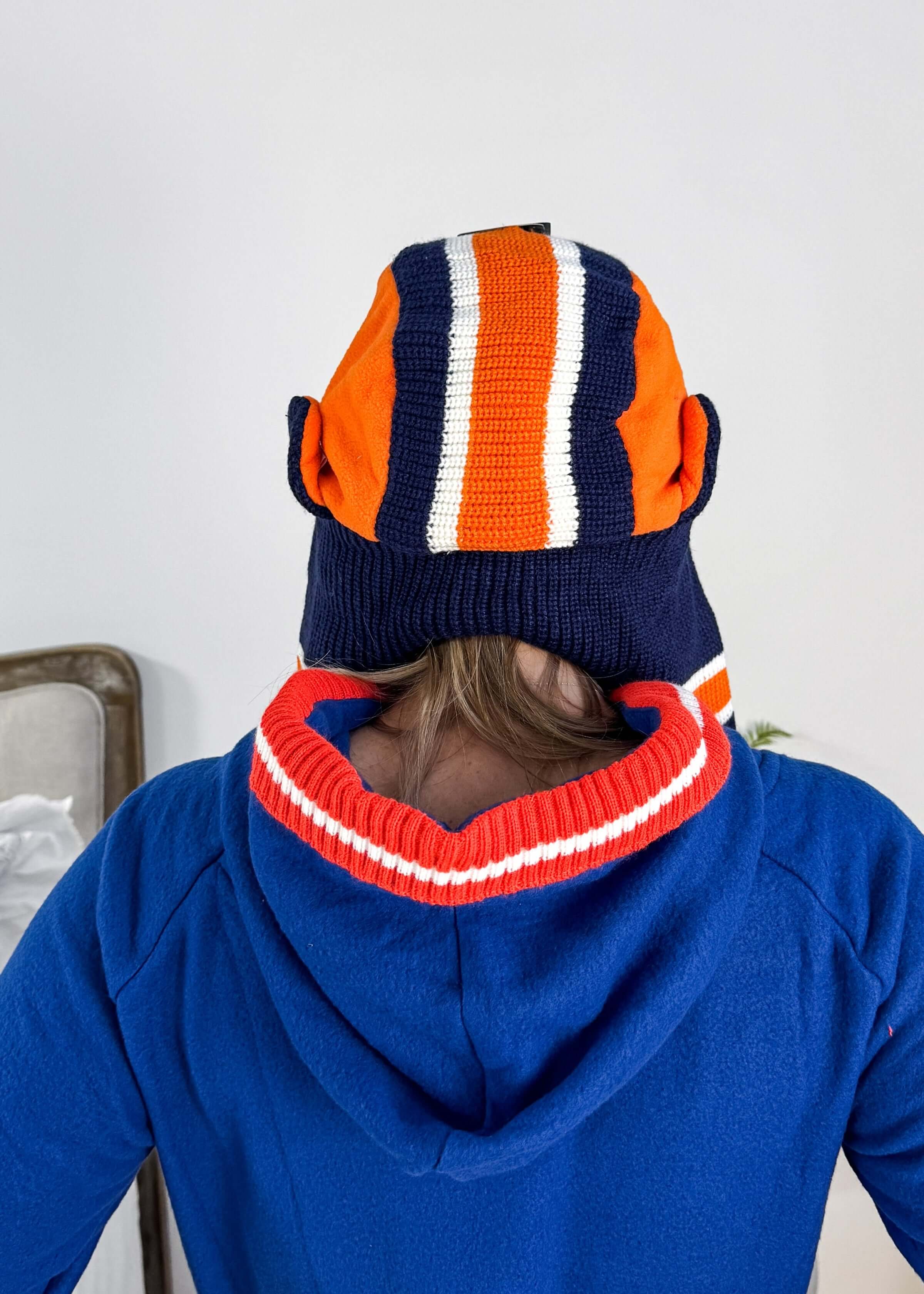 picture of knit side Oilers NHL Reversible Unisex Trapper Hat Toque | Hockey Sockey