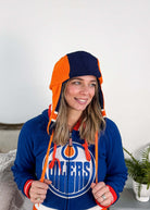 reverse side picture Oilers NHL Reversible Unisex Trapper Hat Toque | Hockey Sockey