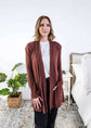 Woman wearing a brown cardigan in a bedroom setting Scarlett Ellie Summer Open Lightweight Cardigan | Cloud Nine Pajamas