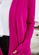 Close-up of a bright pink cardigan with a blurred background Scarlett Ellie Summer Open Lightweight Cardigan | Cloud Nine Pajamas
