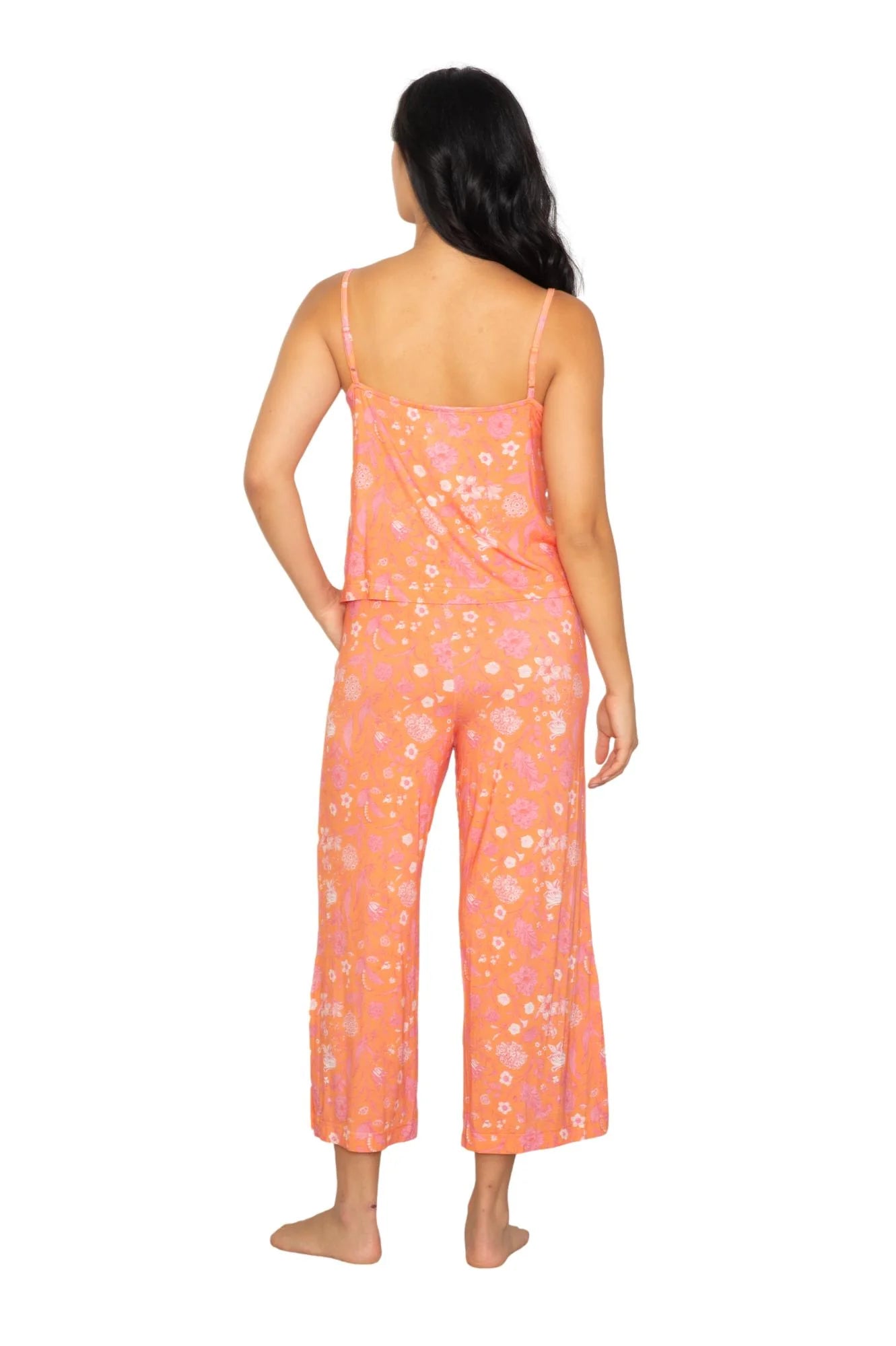 Cami & High Waist Capri PJ Set in floral design, shown from back, perfect for stylish lounging and comfort.