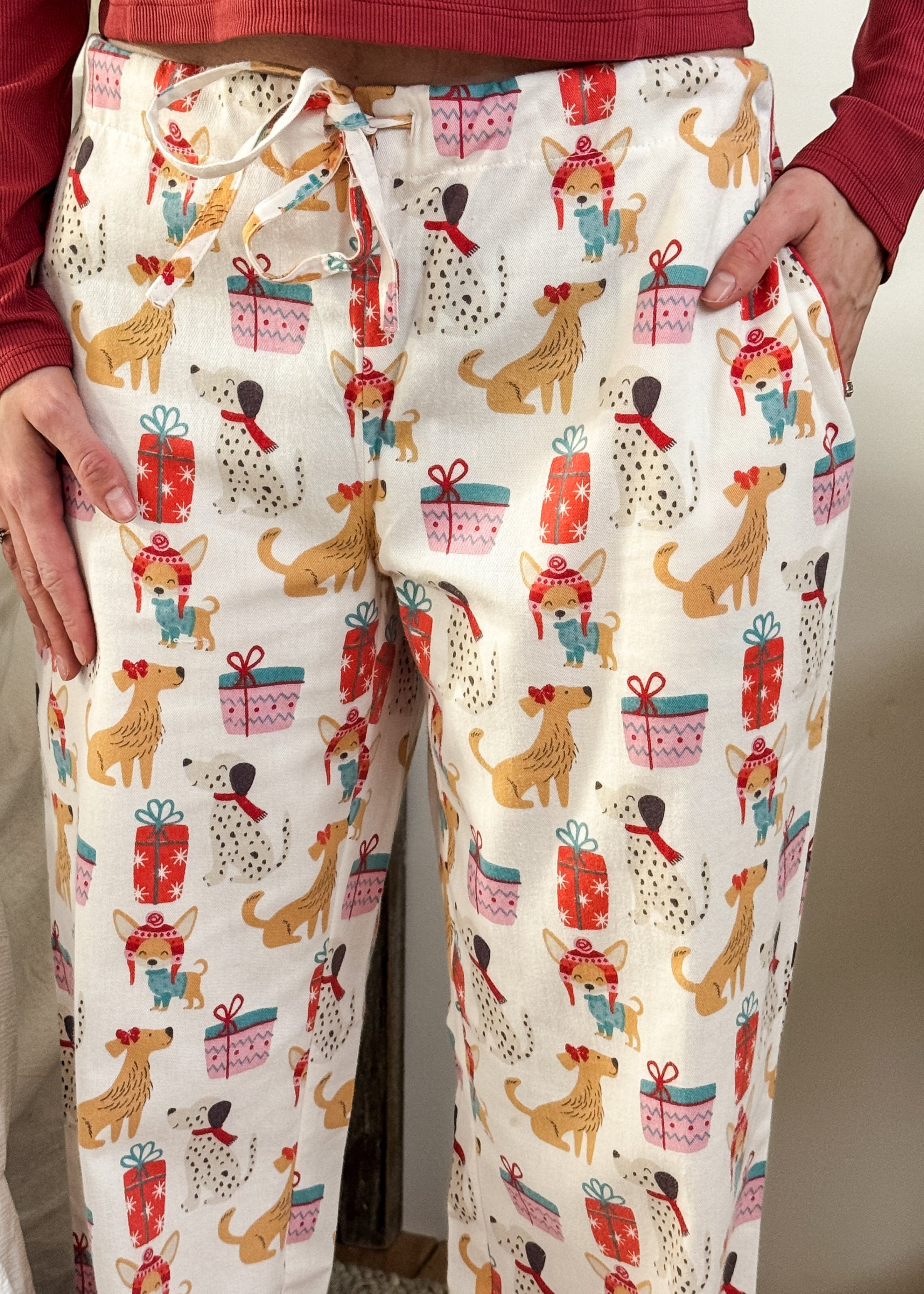 woman's flannel pj pants in dog print 100% cotton by Mahogany