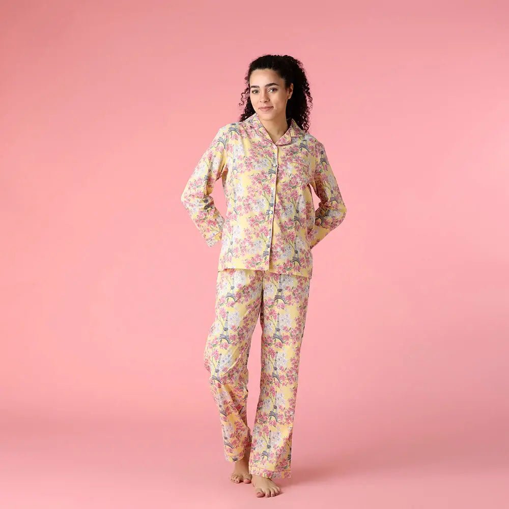 Paris Print Cotton Button Up Set | Mahogany - Mahogany - Cloud Nine Pajamas