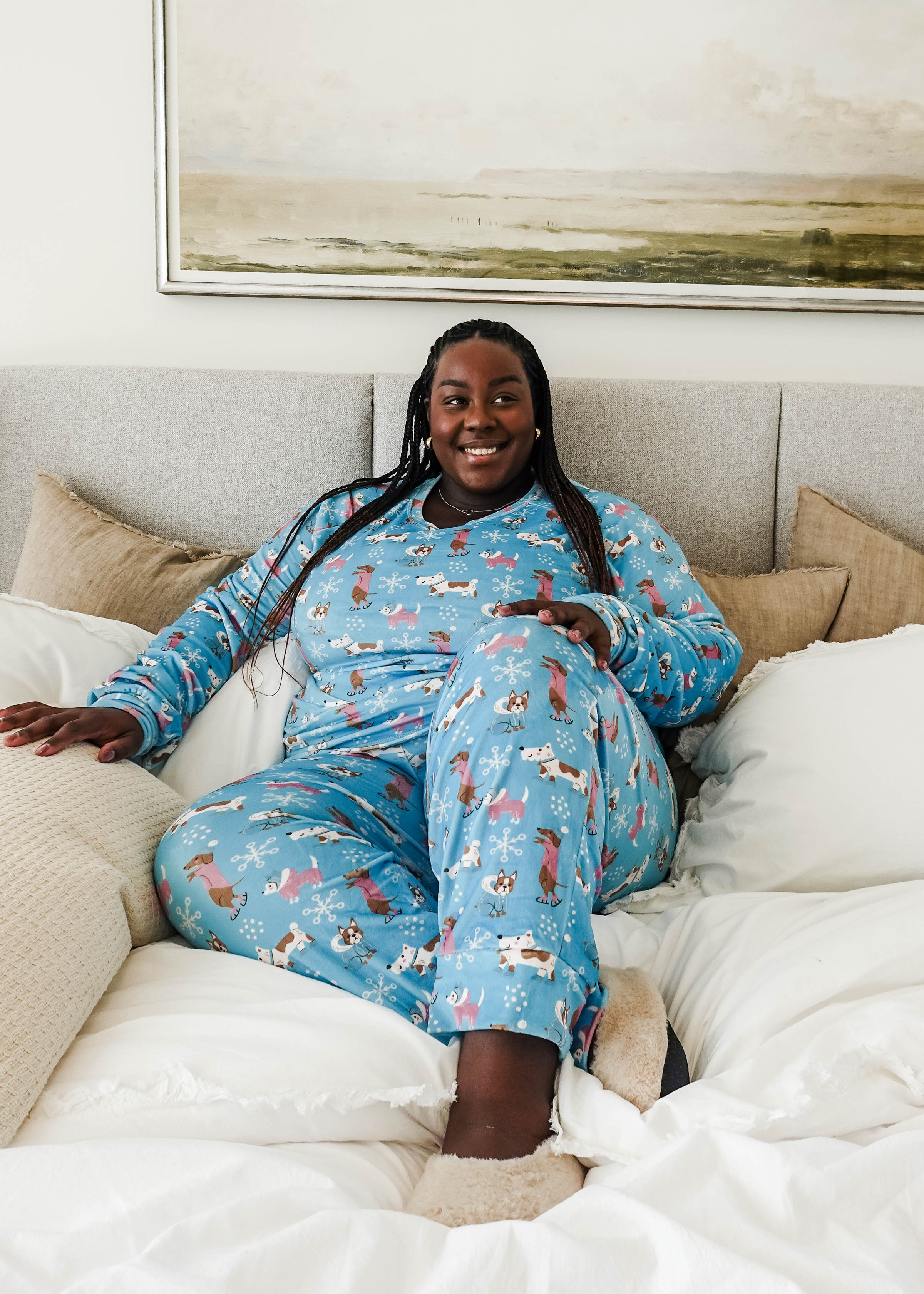 women's loungewear holiday set with dogs on ice skates blue plus size miranda nic 