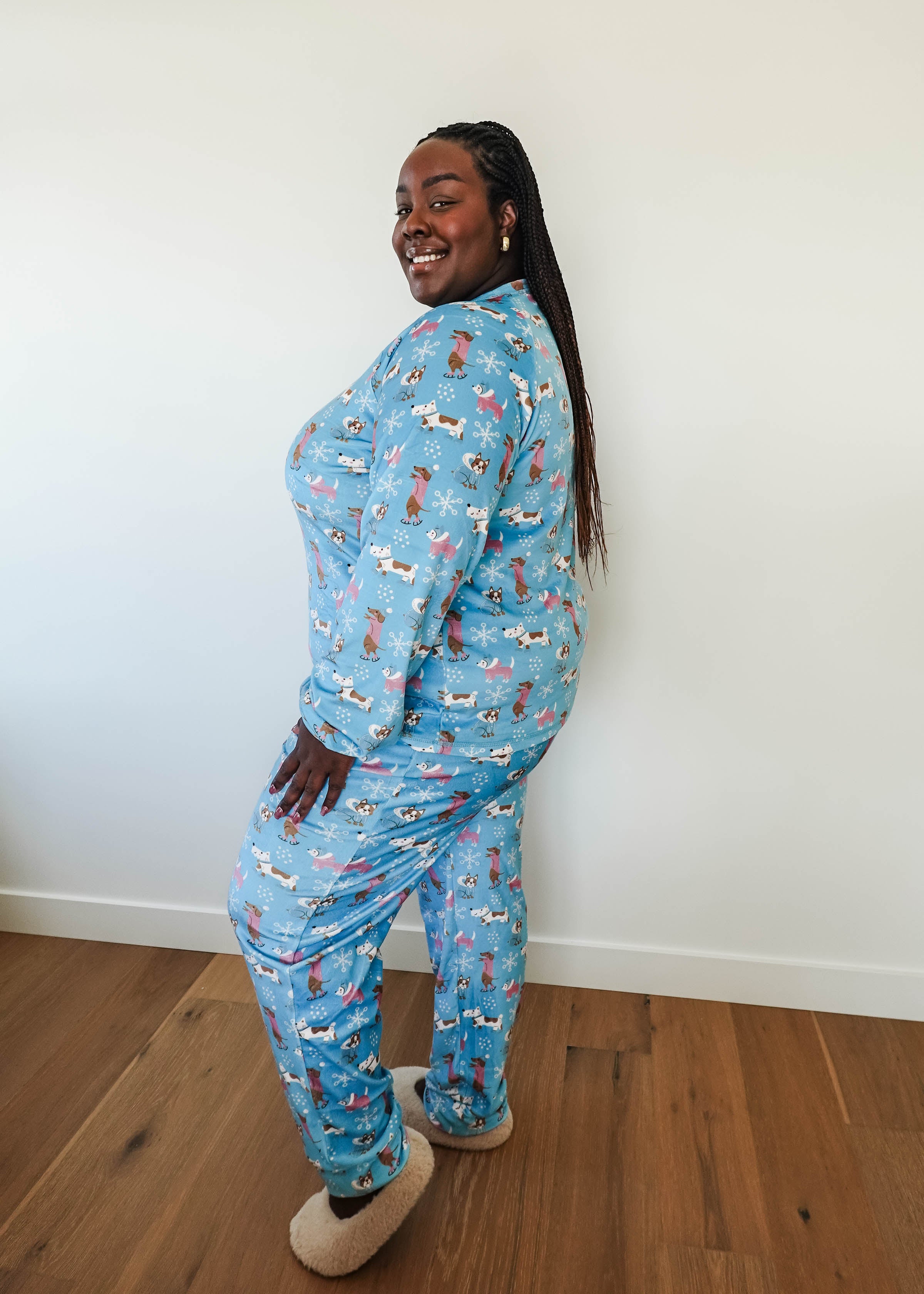 women's loungewear holiday set with dogs on ice skates blue plus size miranda nic 