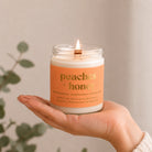 Prairie Creek Candle Peaches and Honey soy candle wooden wick close-up — Cloud Nine Pajamas
