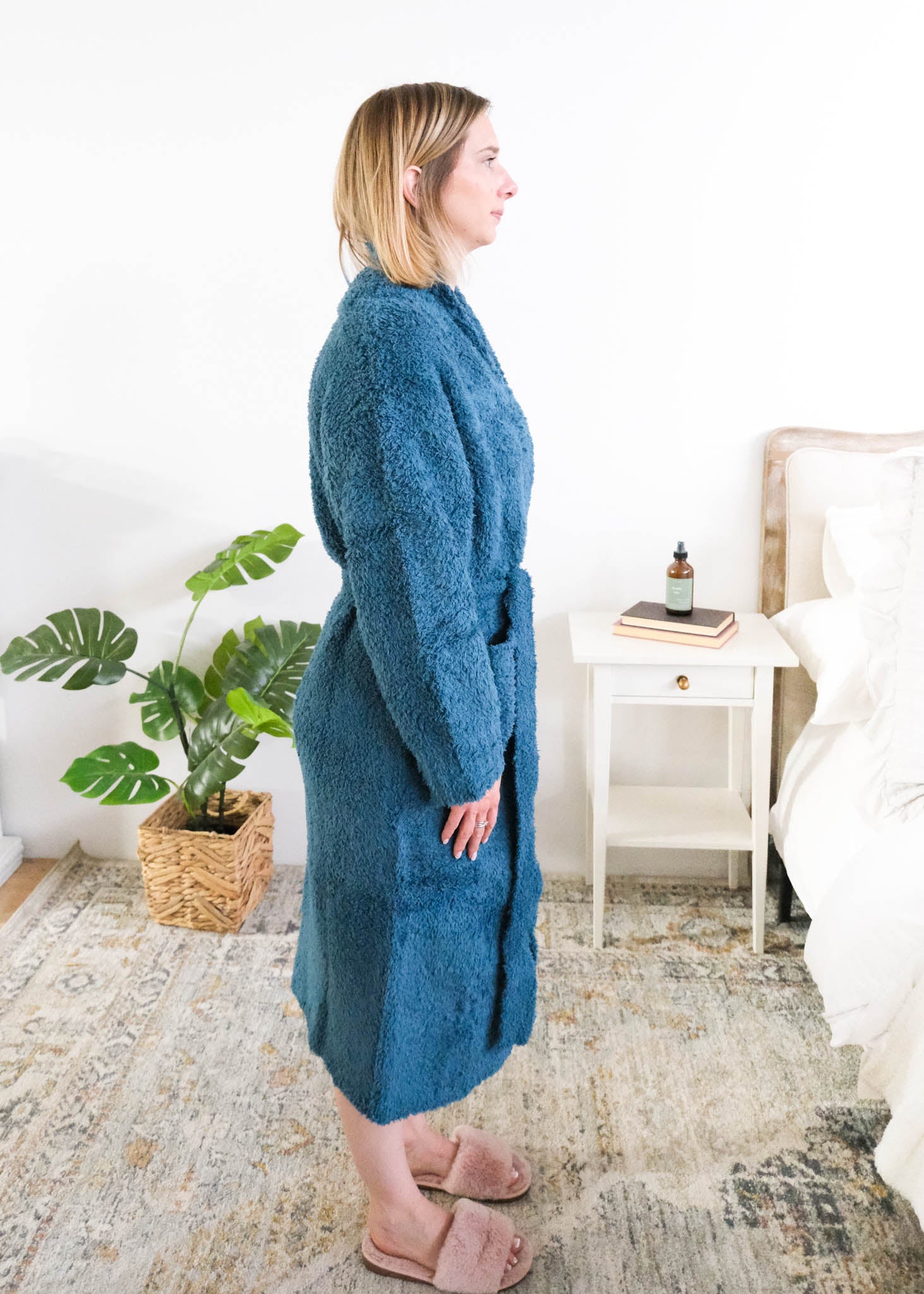Lounge by Jan Marie Peacock Robe side profile showing mid-calf length — Cloud Nine Pajamas