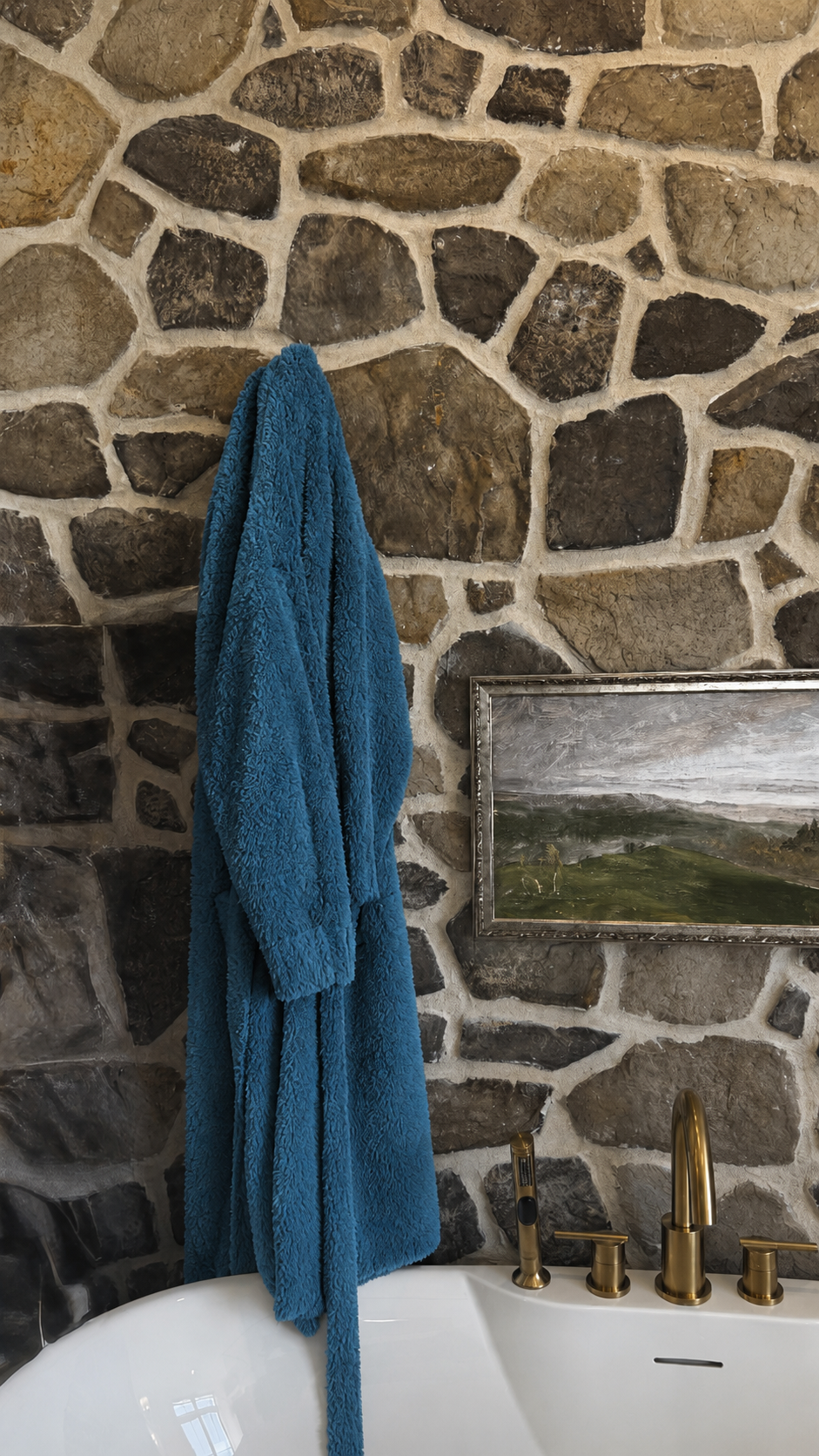 Lounge by Jan Marie Peacock Chenille Robe hung on display showing jewel tone — Cloud Nine Pajamas