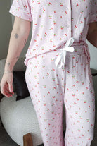 Pink Cherries Short Sleeve Button Up/Straight Pant Bamboo PJ Set - Georgia Rylan - Cloud Nine Pajamas