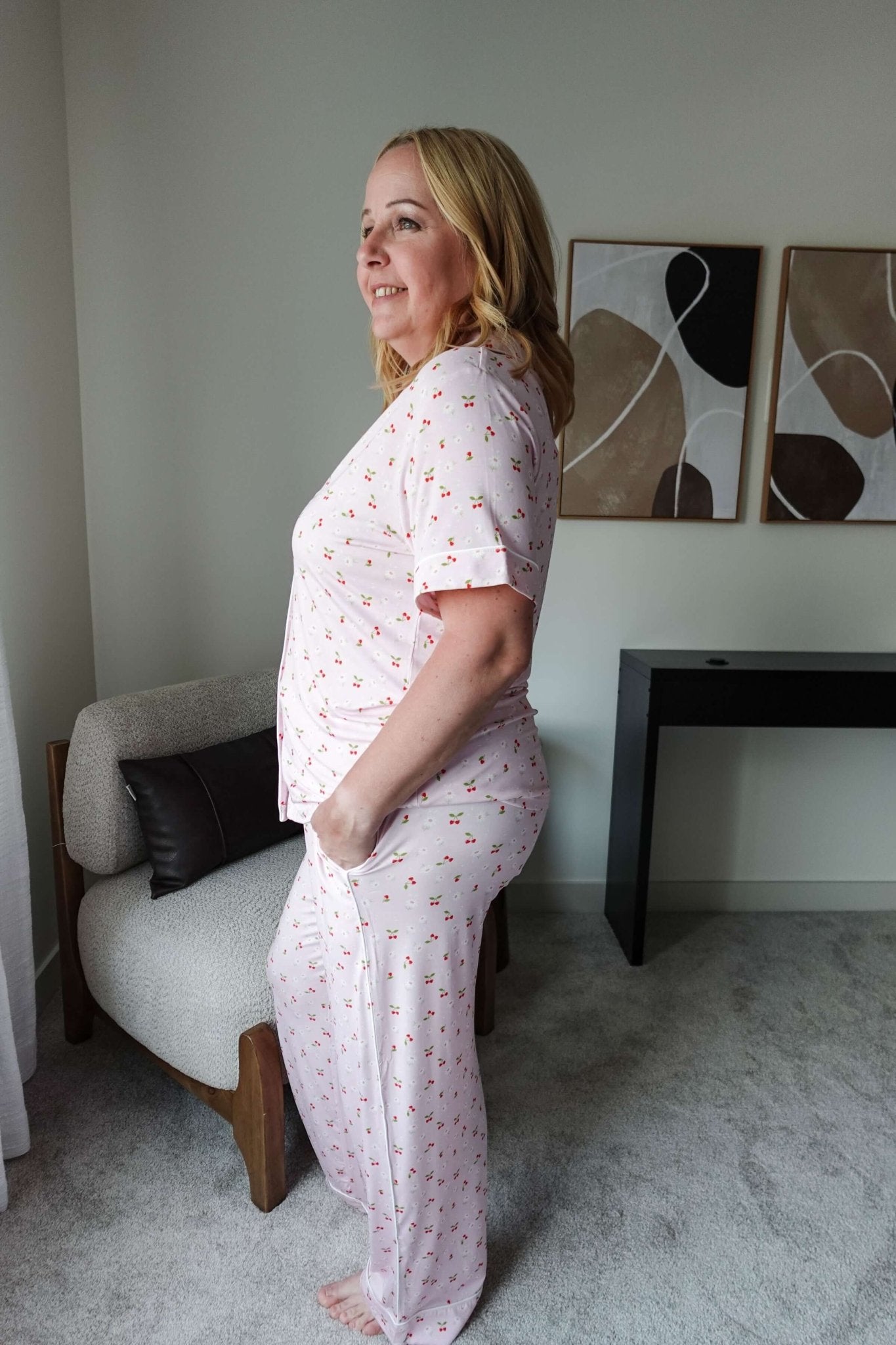Short Sleeve Button Up/Straight Pant PJ Set - Bamboo | Pink Cherries