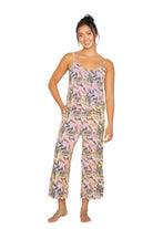 Model wearing Cami & High Waist Capri PJ Set in a floral pattern, showcasing stylish and comfortable loungewear.